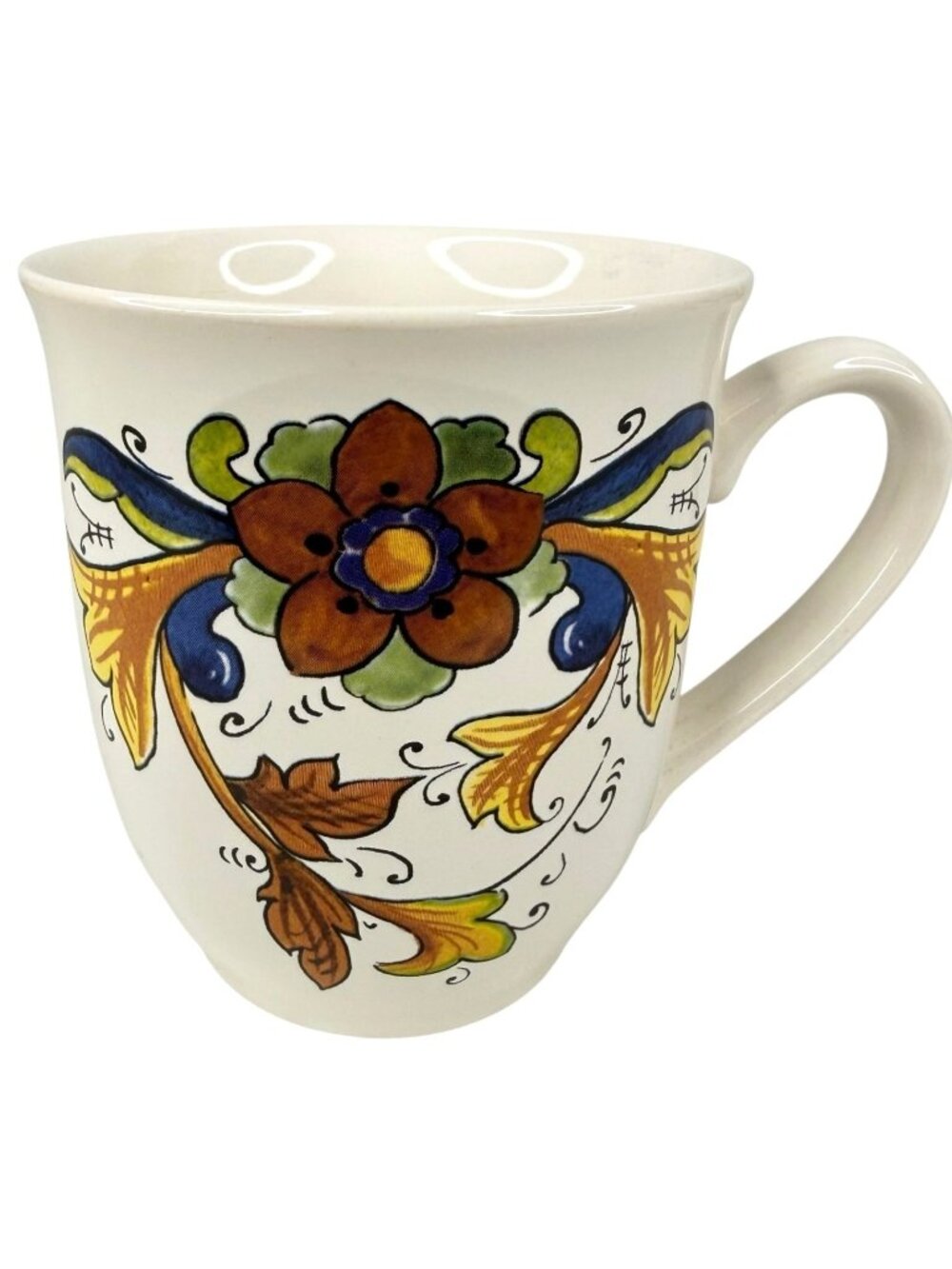 Azzurra Ceramiche Italian Floral Mug Coffee Cup Made In Italy Brown Yellow VTG